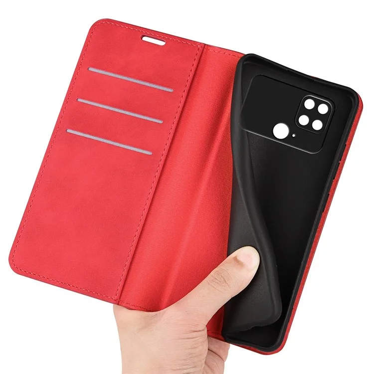For Xiaomi Poco C40 4G Magnetic Auto-absorbed Anti-drop Phone Cover Skin-touch Feeling PU Leather Folio Phone Wallet Stand Case - Red