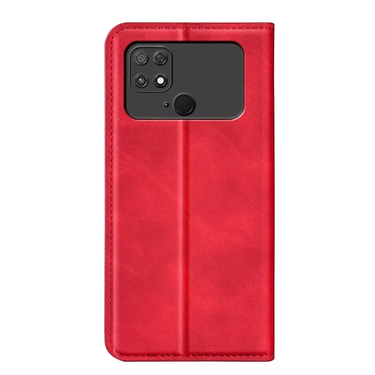 For Xiaomi Poco C40 4G Magnetic Auto-absorbed Anti-drop Phone Cover Skin-touch Feeling PU Leather Folio Phone Wallet Stand Case - Red