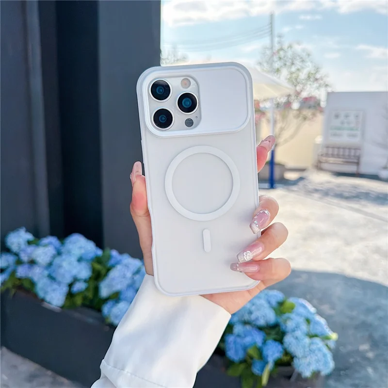 For iPhone 16 Pro Max Magnetic Case Anti-fingerprint Soft-touch Shockproof  TPU + PC Cover - Transparent White