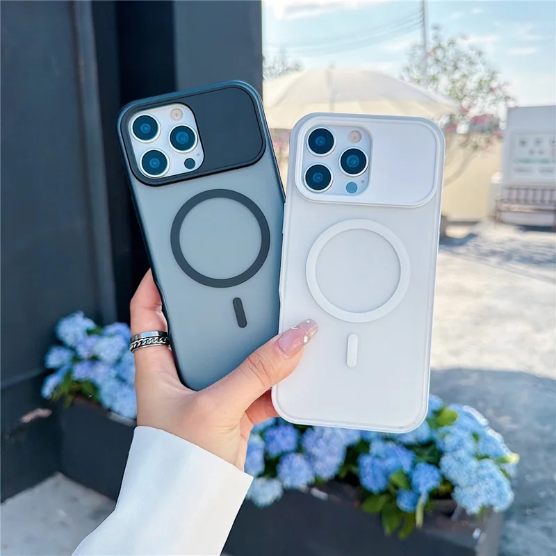 For iPhone 16 Pro Max Magnetic Case Anti-fingerprint Soft-touch Shockproof  TPU + PC Cover - Transparent White