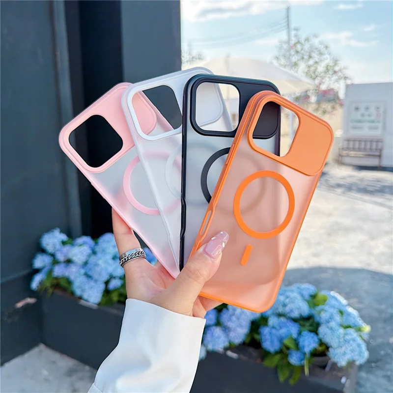 For iPhone 16 Pro Max Magnetic Case Anti-fingerprint Soft-touch Shockproof  TPU + PC Cover - Transparent White