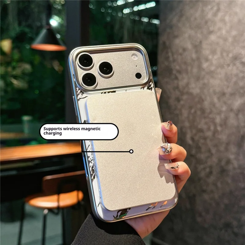 For iPhone 17 Pro Magnetic Case Marble Pattern Shockproof TPU + PC Phone Cover Compatible with Magsafe - Black