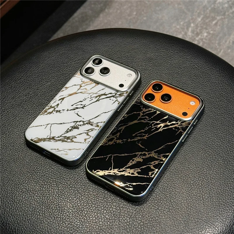 For iPhone 17 Pro Magnetic Case Marble Pattern Shockproof TPU + PC Phone Cover Compatible with Magsafe - Black