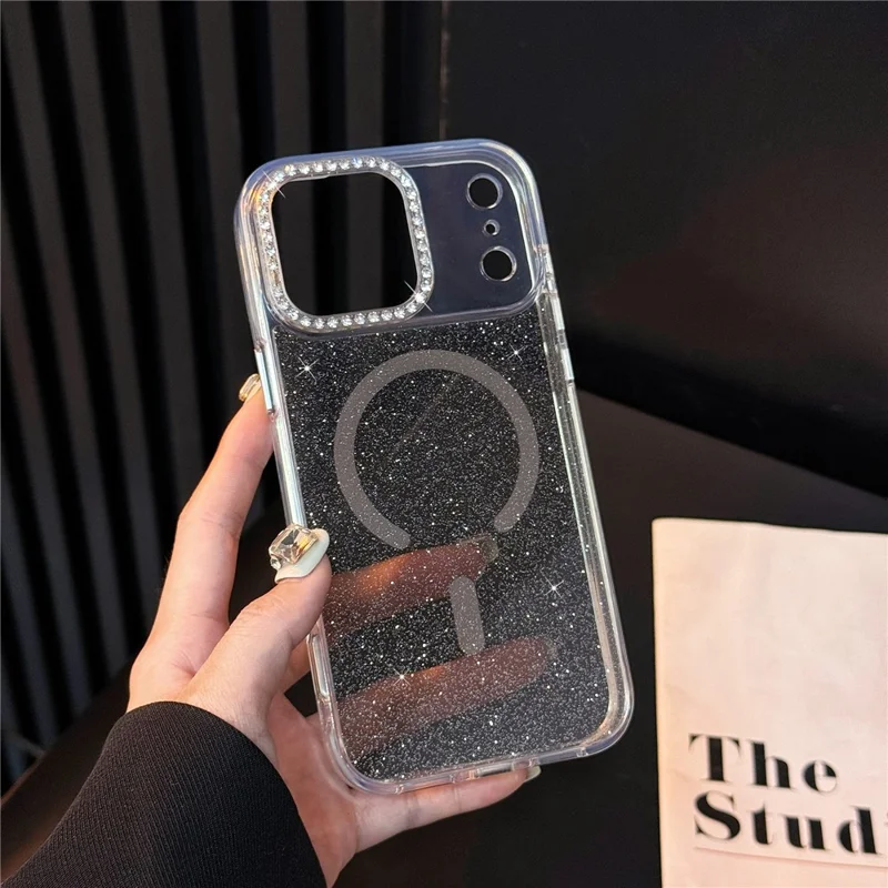 For iPhone 17 Pro Starlight Glitter Magnetic Case TPU + PC Shockproof Cover Compatible with Magsafe - Transparent Gold