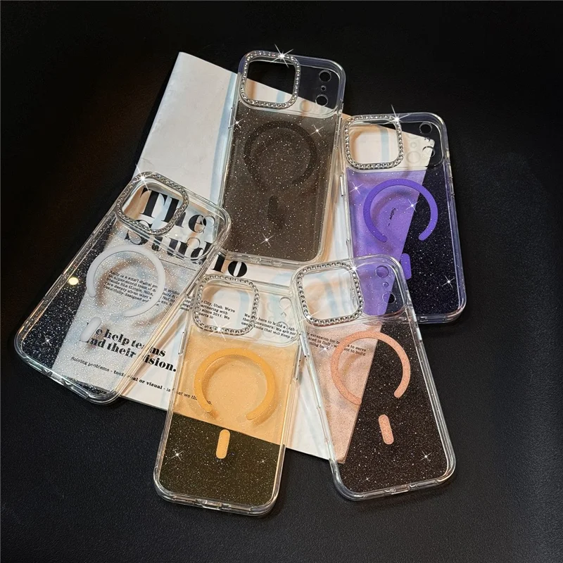 For iPhone 17 Pro Max Starlight Glitter Magnetic Case TPU + PC Shockproof Cover Compatible with Magsafe - Transparent Gold