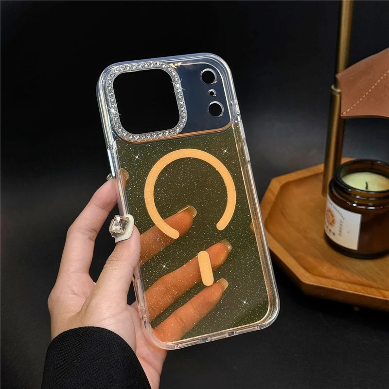 For iPhone 17 Pro Max Starlight Glitter Magnetic Case TPU + PC Shockproof Cover Compatible with Magsafe - Transparent Gold