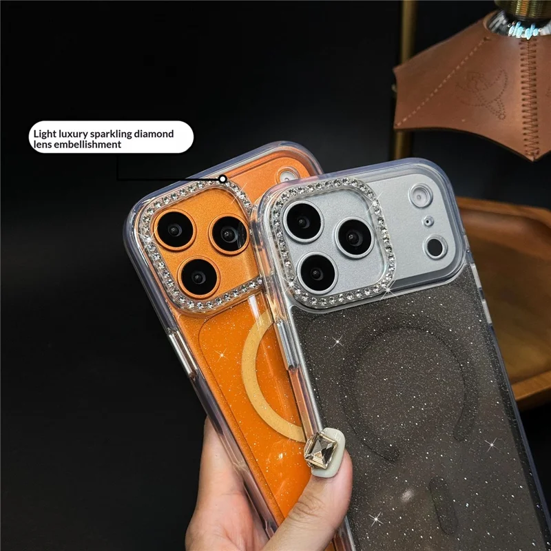 For iPhone 17 Pro Max Starlight Glitter Magnetic Case TPU + PC Shockproof Cover Compatible with Magsafe - Transparent Gold