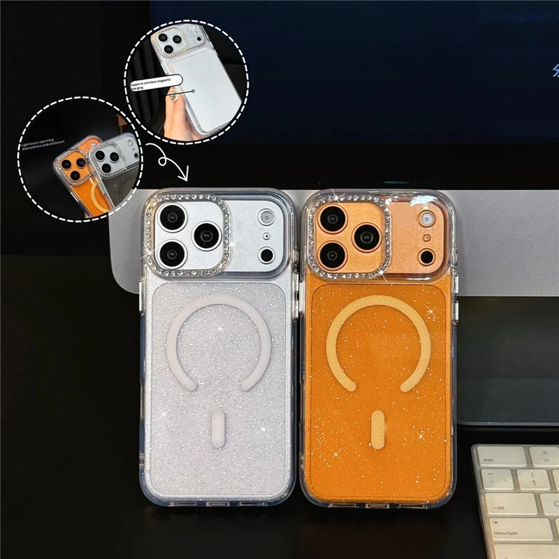 For iPhone 17 Pro Max Starlight Glitter Magnetic Case TPU + PC Shockproof Cover Compatible with Magsafe - Transparent Gold