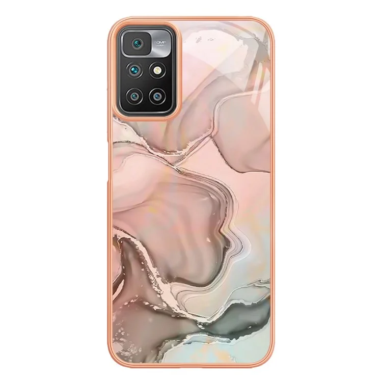 For Xiaomi Redmi 10 4G (2021) / Redmi 10 2022 4G / Redmi 10 Prime / Redmi Note 11 4G (MediaTek) YB IMD Series-16 Marble Pattern Case Style E IMD 2.0mm TPU Electroplated Phone Cover - Pink