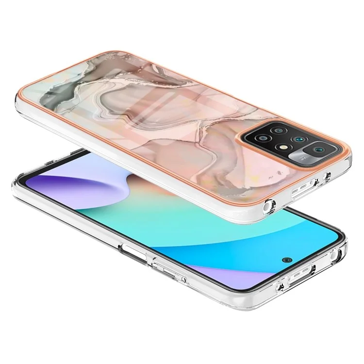 For Xiaomi Redmi 10 4G (2021) / Redmi 10 2022 4G / Redmi 10 Prime / Redmi Note 11 4G (MediaTek) YB IMD Series-16 Marble Pattern Case Style E IMD 2.0mm TPU Electroplated Phone Cover - Pink