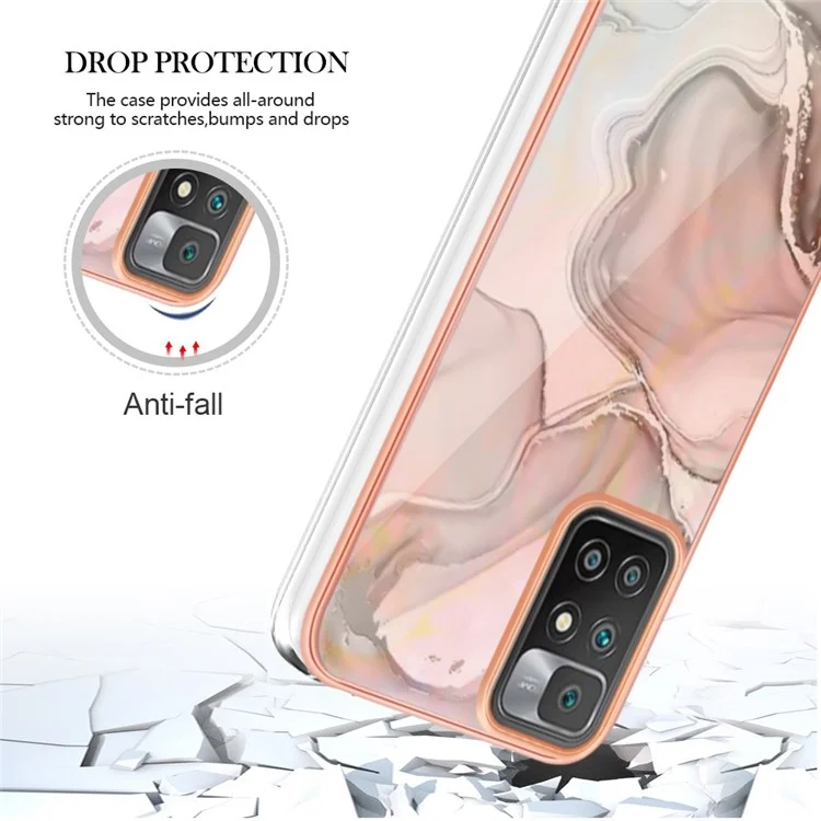 For Xiaomi Redmi 10 4G (2021) / Redmi 10 2022 4G / Redmi 10 Prime / Redmi Note 11 4G (MediaTek) YB IMD Series-16 Marble Pattern Case Style E IMD 2.0mm TPU Electroplated Phone Cover - Pink