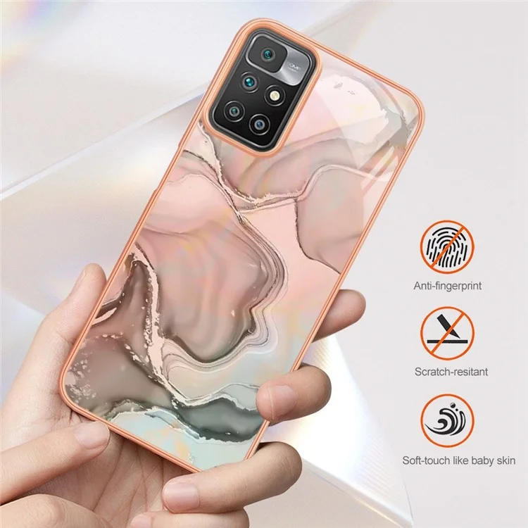 For Xiaomi Redmi 10 4G (2021) / Redmi 10 2022 4G / Redmi 10 Prime / Redmi Note 11 4G (MediaTek) YB IMD Series-16 Marble Pattern Case Style E IMD 2.0mm TPU Electroplated Phone Cover - Pink