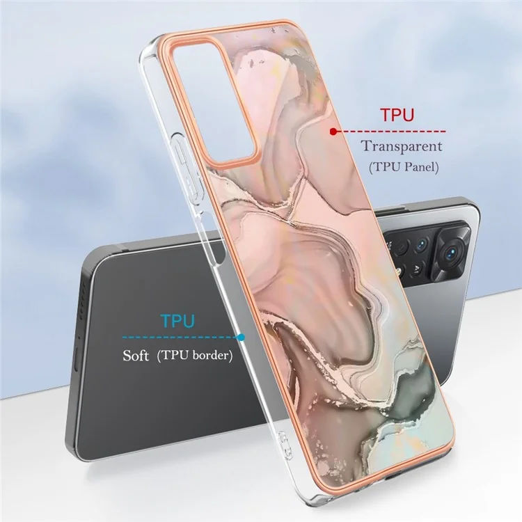 Для Xiaomi Redmi Note 12 Pro 4G / 11 Pro 4G (MediaTek) / Note 11 Pro 5G (Qualcomm) YB IMD Series-16 Style E Мраморный узор Чехол 2.0мм TPU с электрогальваническим покрытием Ударопрочный Чехол для телефона - Розовый