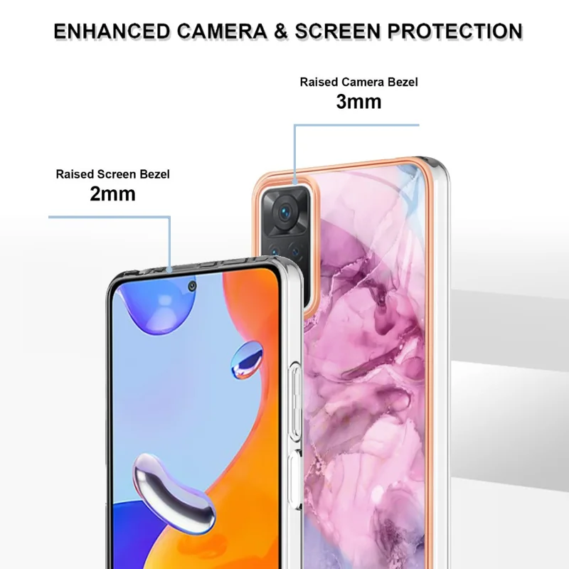 For Xiaomi Redmi Note 12 Pro 4G / 11 Pro 4G (MediaTek) / Note 11 Pro 5G (Qualcomm) YB IMD Series-16 Style E Marble Pattern Case 2.0mm TPU Electroplated IMD Shockproof Phone Cover - Rose