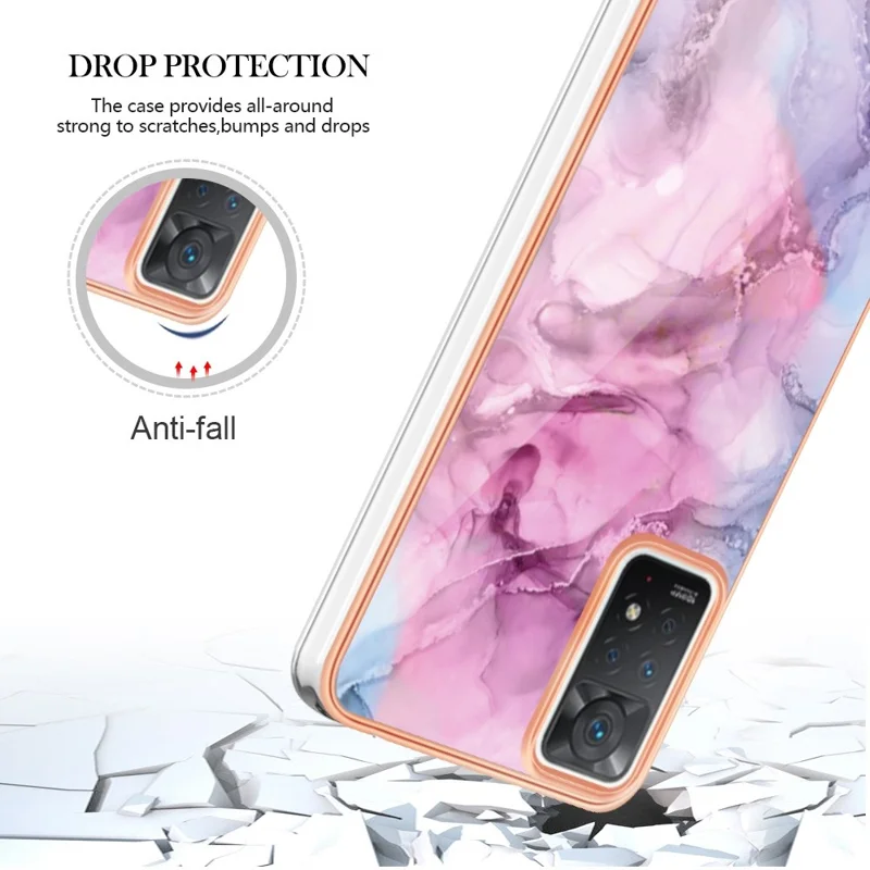 For Xiaomi Redmi Note 12 Pro 4G / 11 Pro 4G (MediaTek) / Note 11 Pro 5G (Qualcomm) YB IMD Series-16 Style E Marble Pattern Case 2.0mm TPU Electroplated IMD Shockproof Phone Cover - Rose