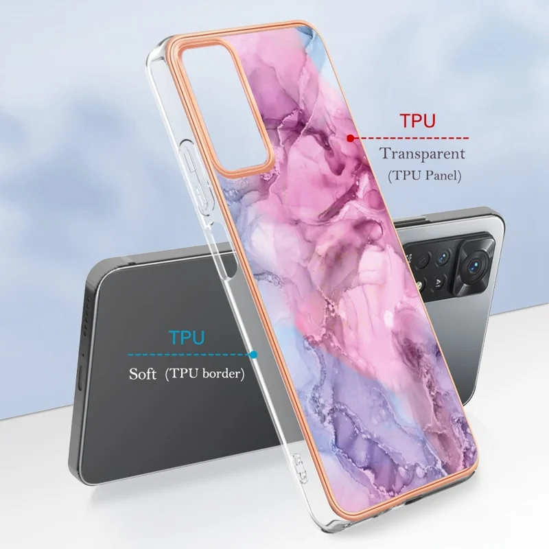 For Xiaomi Redmi Note 12 Pro 4G / 11 Pro 4G (MediaTek) / Note 11 Pro 5G (Qualcomm) YB IMD Series-16 Style E Marble Pattern Case 2.0mm TPU Electroplated IMD Shockproof Phone Cover - Rose