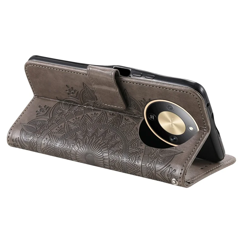 For Honor Magic8 Lite 5G  /  X9d 5G  /  X70 5G  Stand Case Imprinted Totem PU Leather Wallet Phone Cover with Wrist Strap - Grey