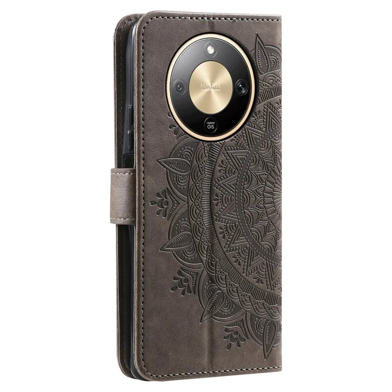 For Honor Magic8 Lite 5G  /  X9d 5G  /  X70 5G  Stand Case Imprinted Totem PU Leather Wallet Phone Cover with Wrist Strap - Grey