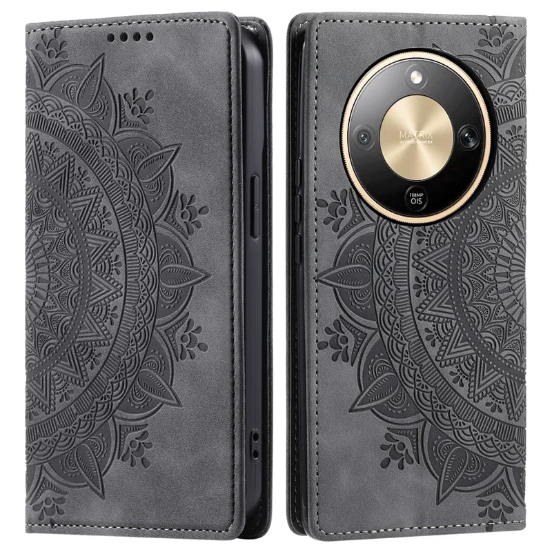 For Honor Magic8 Lite 5G  /  X9d 5G  /  X70 5G Case Magnetic Closing Leather Phone Cover Pattern Imprinted - Grey