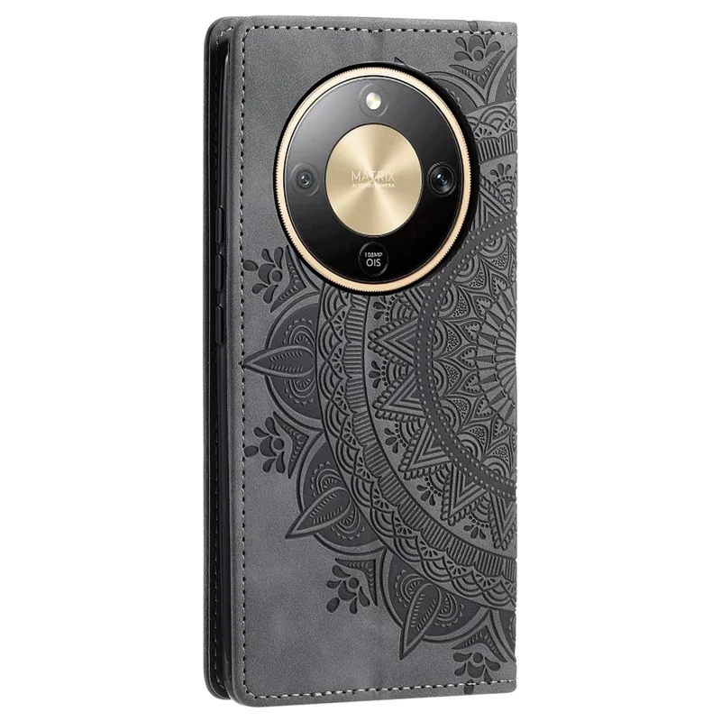 For Honor Magic8 Lite 5G  /  X9d 5G  /  X70 5G Case Magnetic Closing Leather Phone Cover Pattern Imprinted - Grey