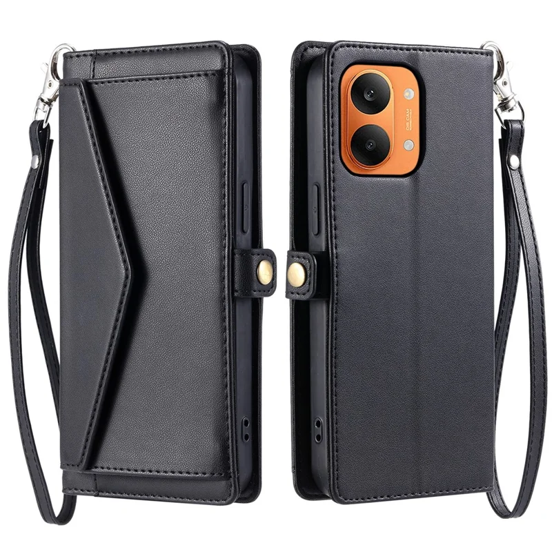 For Xiaomi Redmi Turbo 5 Max 5G  /  Poco X8 Pro Max 5G Leather Case with Wrist Strap Wallet Stand Phone Cover - Black