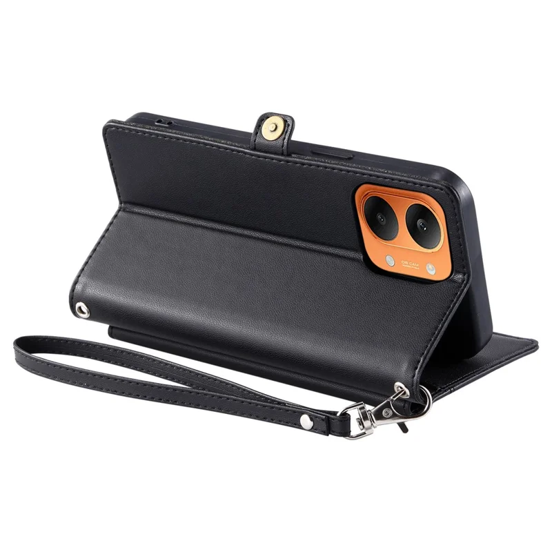 For Xiaomi Redmi Turbo 5 Max 5G  /  Poco X8 Pro Max 5G Leather Case with Wrist Strap Wallet Stand Phone Cover - Black