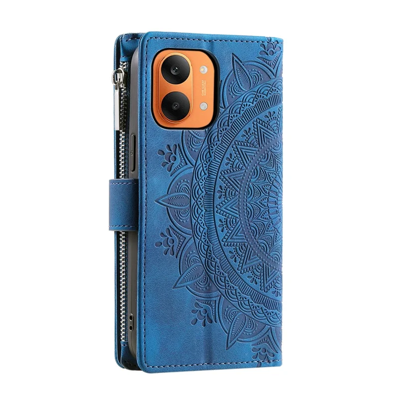 Til Xiaomi Redmi Turbo 5 Max 5G / Poco X8 Pro Max 5G tegnebogstaske med mandala blomstermønster i PU-læder med håndledsrem - Blå
