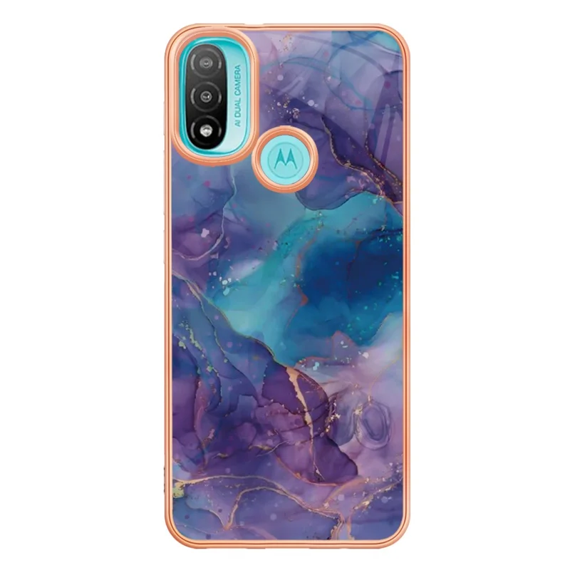 YB IMD Series-16 for Motorola Moto E20 / E30 / E40 Style E Marble Pattern IMD Phone Case Electroplating Frame 2.0mm TPU Anti-Scratch Shockproof Cover - Purple