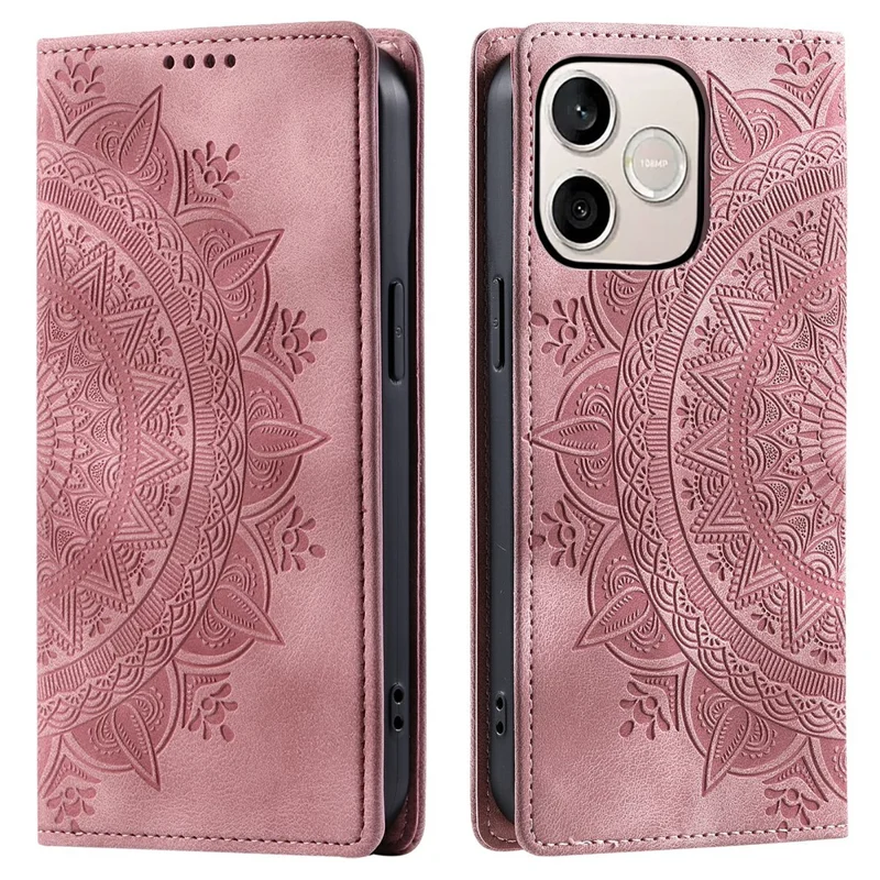 Coque pour Honor 600 Lite 5G, coque magnétique en cuir avec motif imprimé - Or rose