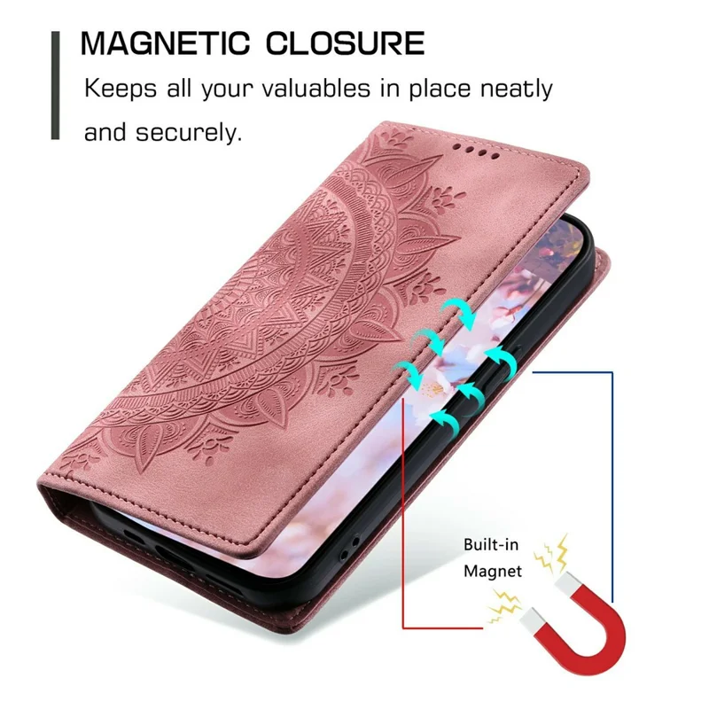 Coque pour Honor 600 Lite 5G, coque magnétique en cuir avec motif imprimé - Or rose