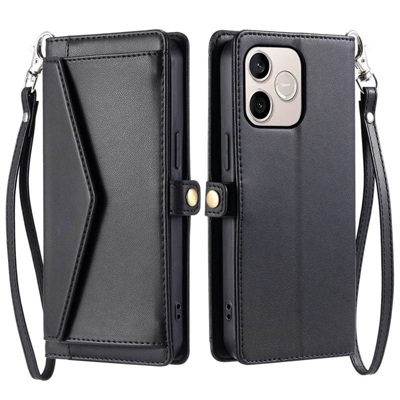 For Honor 600 Lite 5G Leather Case with Wrist Strap Wallet Stand Phone Cover - Black