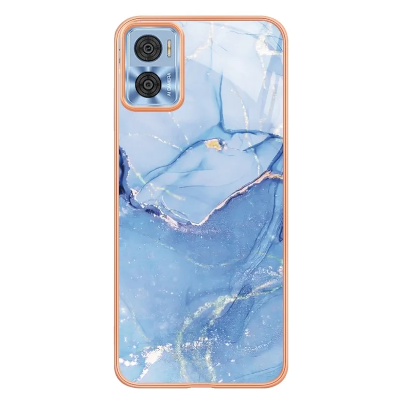 For Motorola Moto E22 4G / E22i 4G YB IMD Series-16 Style E Marble Pattern Phone Case Electroplating Frame 2.0mm TPU Anti-Scratch IMD Shockproof Cover - Blue