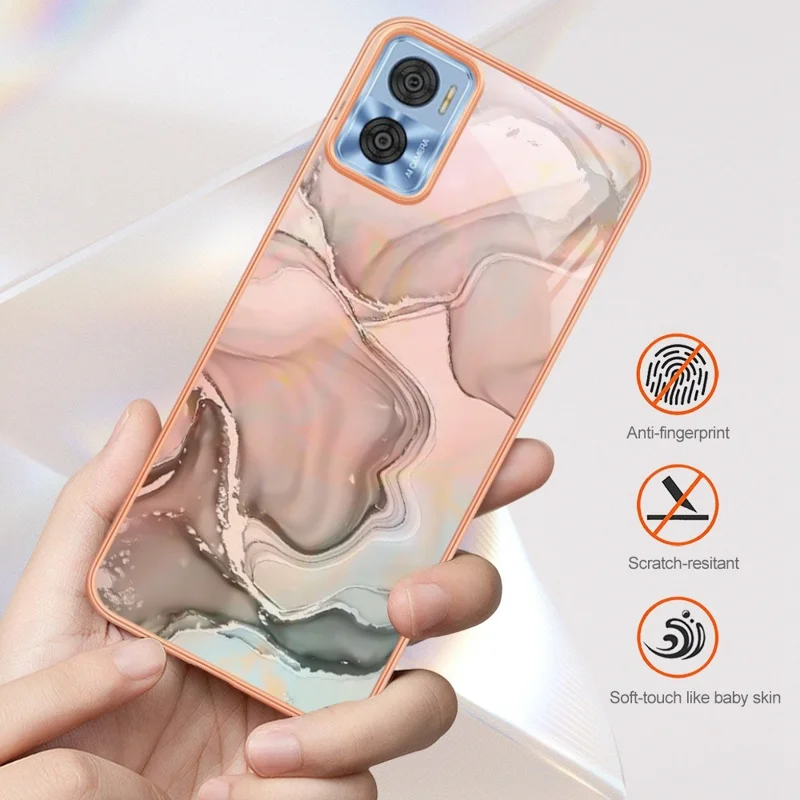 For Motorola Moto E22 4G / E22i 4G YB IMD Series-16 Style E Marble Pattern Phone Case Electroplating Frame 2.0mm TPU Anti-Scratch IMD Shockproof Cover - Blue