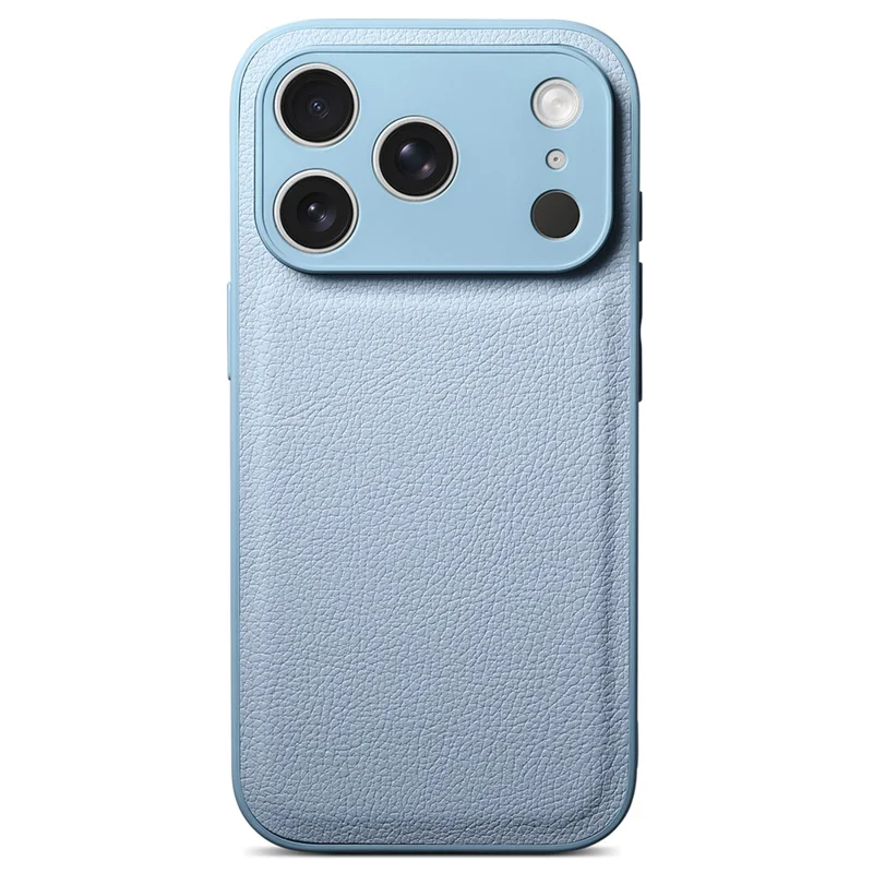 Coque pour iPhone 17 Pro, texture en cuir synthétique aspect litchi, housse de protection antidéflagrante - Bleu