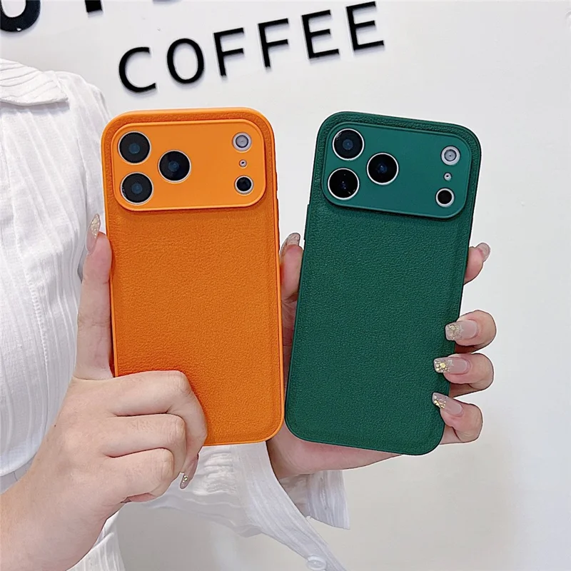 Coque pour iPhone 17 Pro, texture en cuir synthétique aspect litchi, housse de protection antidéflagrante - Bleu