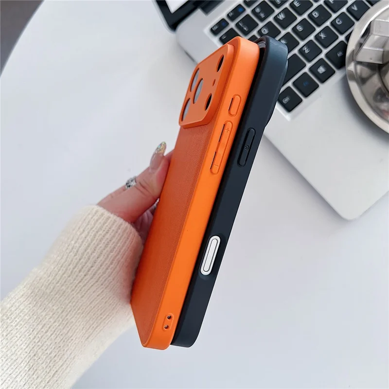 Coque pour iPhone 17 Pro, texture en cuir synthétique aspect litchi, housse de protection antidéflagrante - Bleu