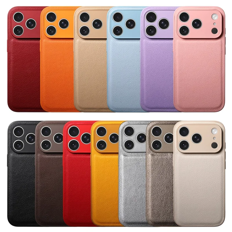 Coque pour iPhone 17 Pro Max, texture en cuir synthétique aspect litchi, housse de protection anti-choc - Or