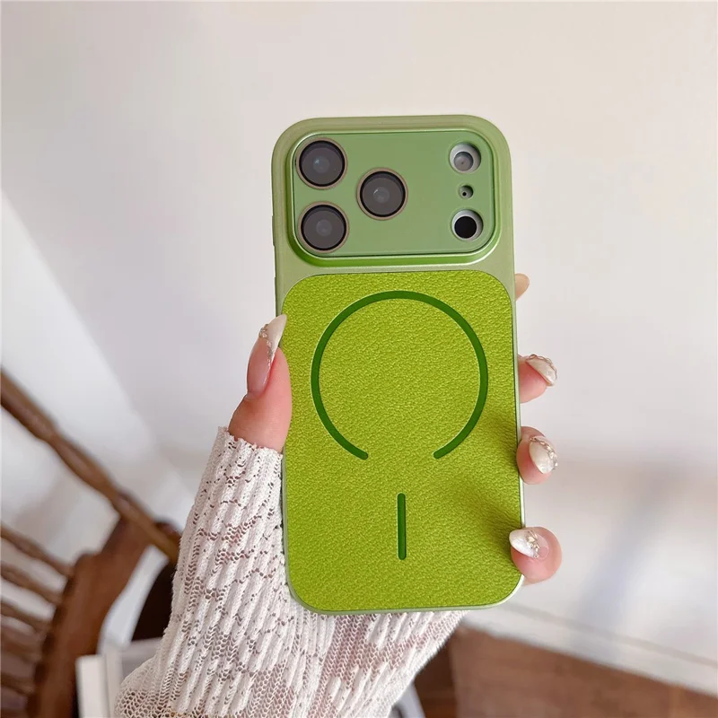 Coque magnétique pour iPhone 17 Pro Max TPU + PC + cuir PU, housse de protection compatible avec Magsafe - Vert