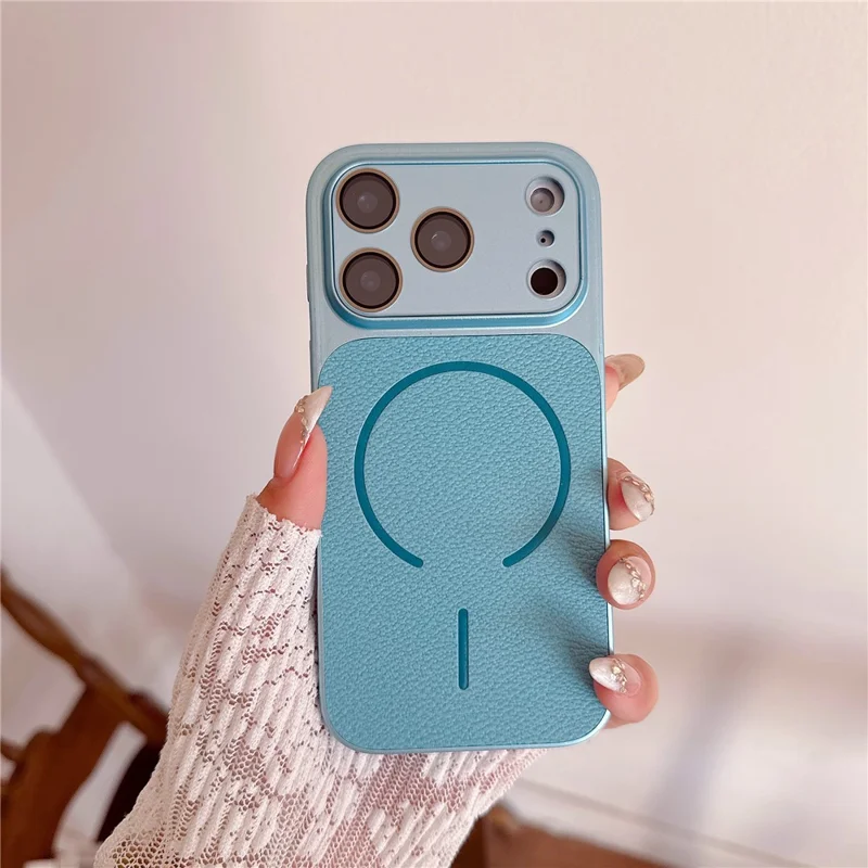 Coque magnétique pour iPhone 17 Pro, TPU + PC + cuir PU, housse de protection compatible avec Magsafe - Bleu