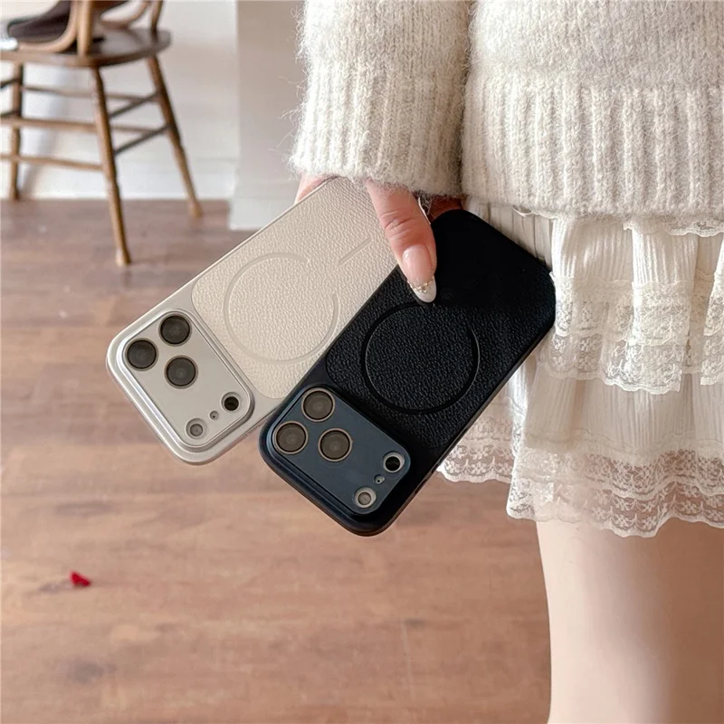 Coque magnétique pour iPhone 17 Pro, TPU + PC + cuir PU, housse de protection compatible avec Magsafe - Bleu