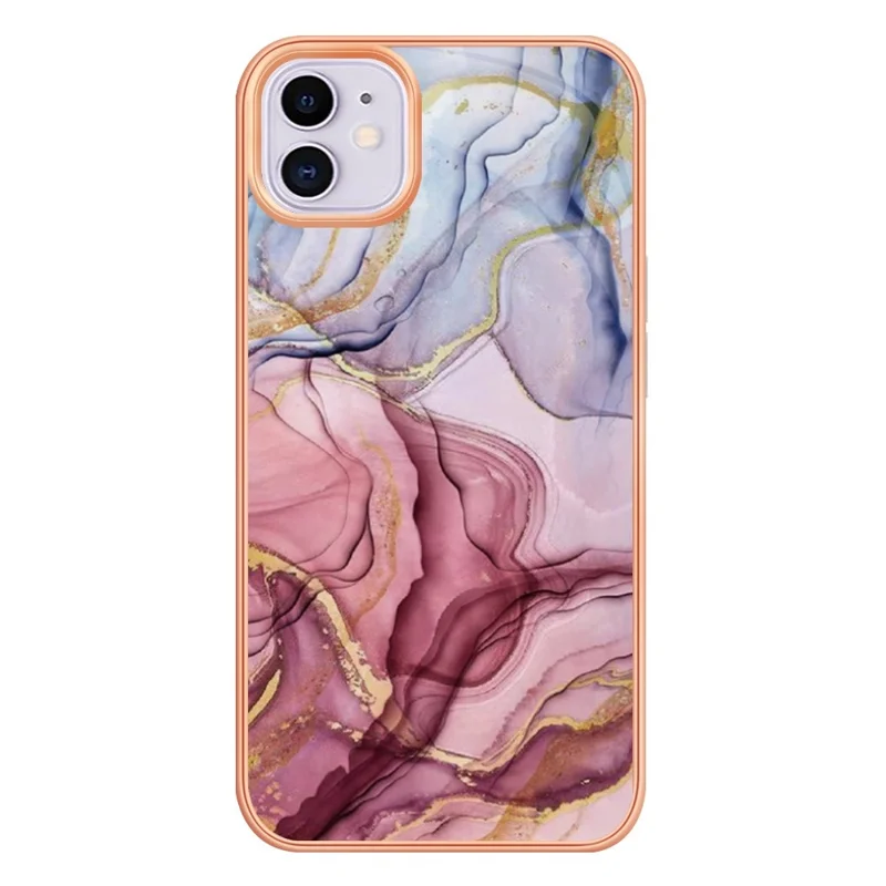 Voor iPhone 11 6,1 inch YB IMD-serie-16 Stijl E Marmeren Patroon Hoesje 2,0 mm TPU Gegalvaniseerd IMD Krasbestendig Telefoonhoesje Ondersteunt Draadloos Opladen - Roségoud