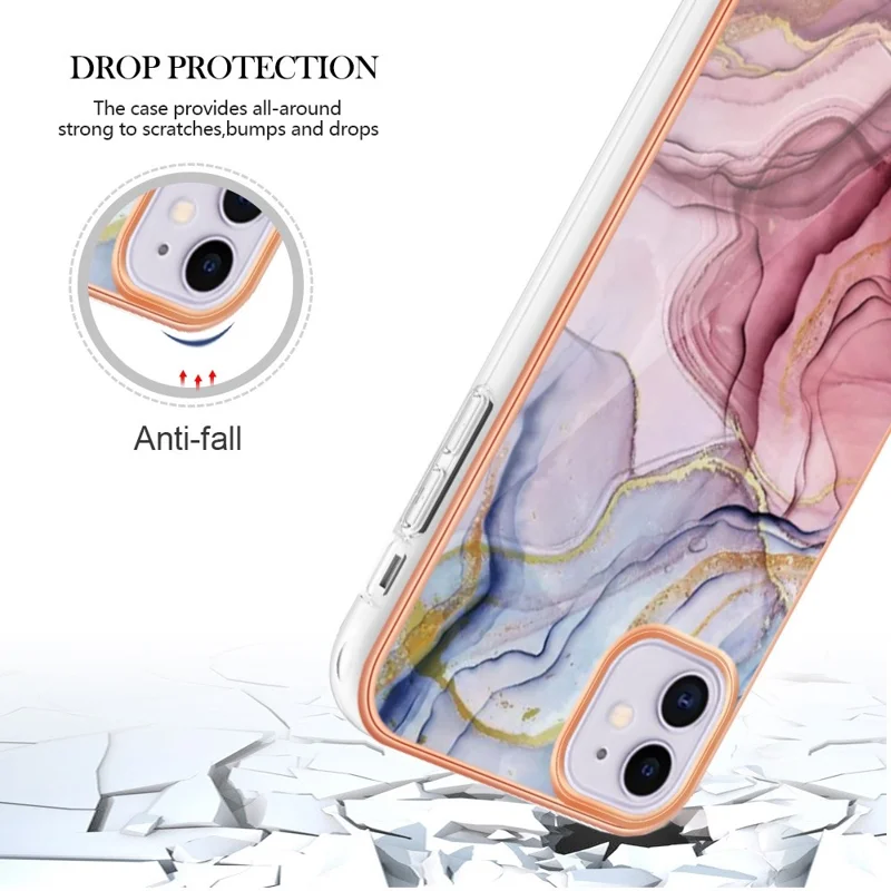 Voor iPhone 11 6,1 inch YB IMD-serie-16 Stijl E Marmeren Patroon Hoesje 2,0 mm TPU Gegalvaniseerd IMD Krasbestendig Telefoonhoesje Ondersteunt Draadloos Opladen - Roségoud