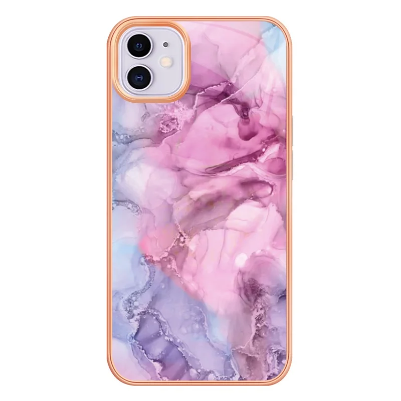 For iPhone 11 6.1 inch YB IMD Series-16 Style E Marble Pattern Case 2.0mm TPU Electroplated IMD Anti-scratch Phone Cover Support Wireless Charging - Rose