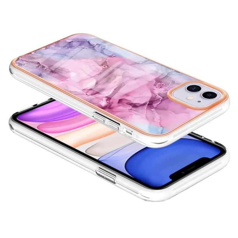 For iPhone 11 6.1 inch YB IMD Series-16 Style E Marble Pattern Case 2.0mm TPU Electroplated IMD Anti-scratch Phone Cover Support Wireless Charging - Rose