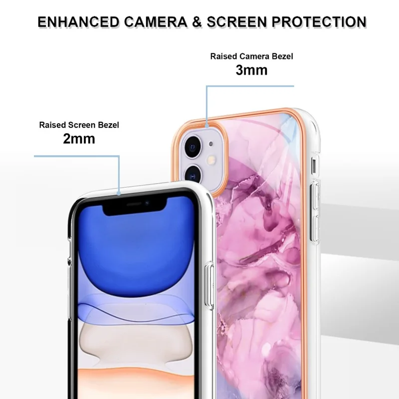 For iPhone 11 6.1 inch YB IMD Series-16 Style E Marble Pattern Case 2.0mm TPU Electroplated IMD Anti-scratch Phone Cover Support Wireless Charging - Rose