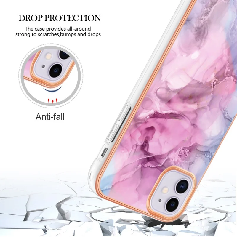 For iPhone 11 6.1 inch YB IMD Series-16 Style E Marble Pattern Case 2.0mm TPU Electroplated IMD Anti-scratch Phone Cover Support Wireless Charging - Rose