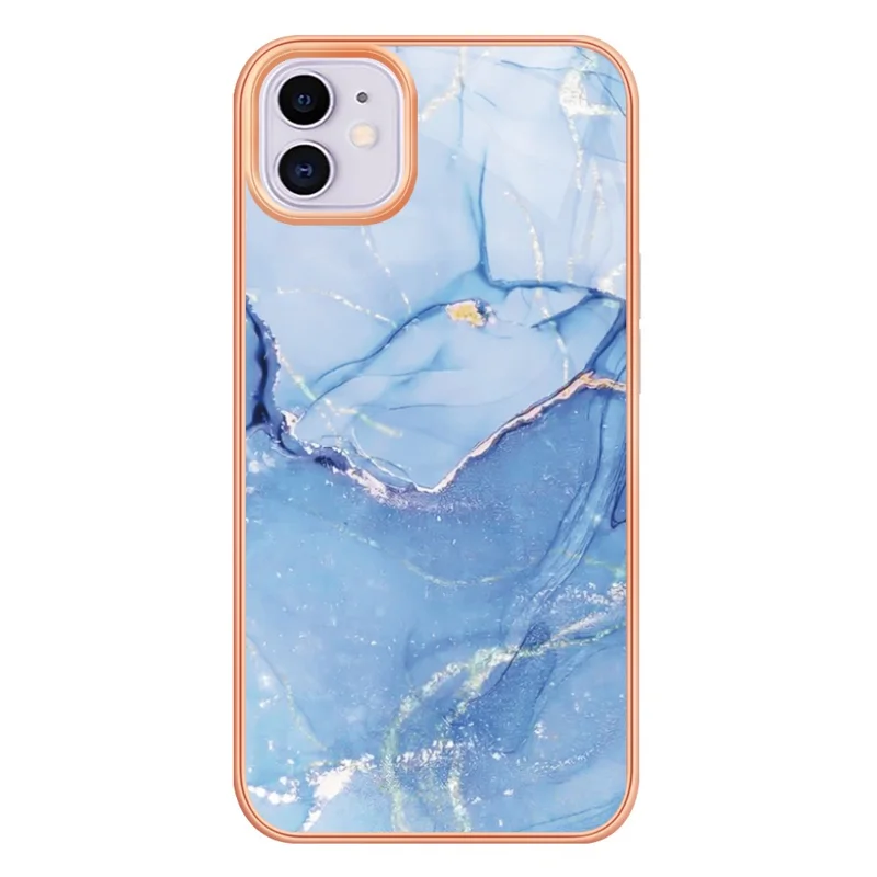 For iPhone 11 6.1 inch YB IMD Series-16 Style E Marble Pattern Case 2.0mm TPU Electroplated IMD Anti-scratch Phone Cover Support Wireless Charging - Blue