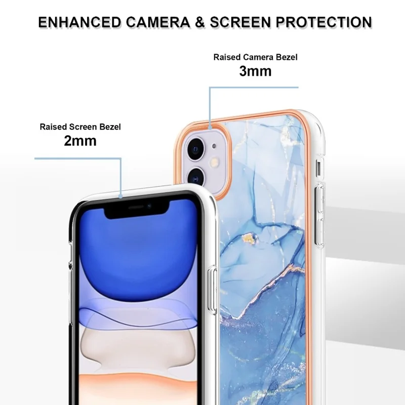 For iPhone 11 6.1 inch YB IMD Series-16 Style E Marble Pattern Case 2.0mm TPU Electroplated IMD Anti-scratch Phone Cover Support Wireless Charging - Blue