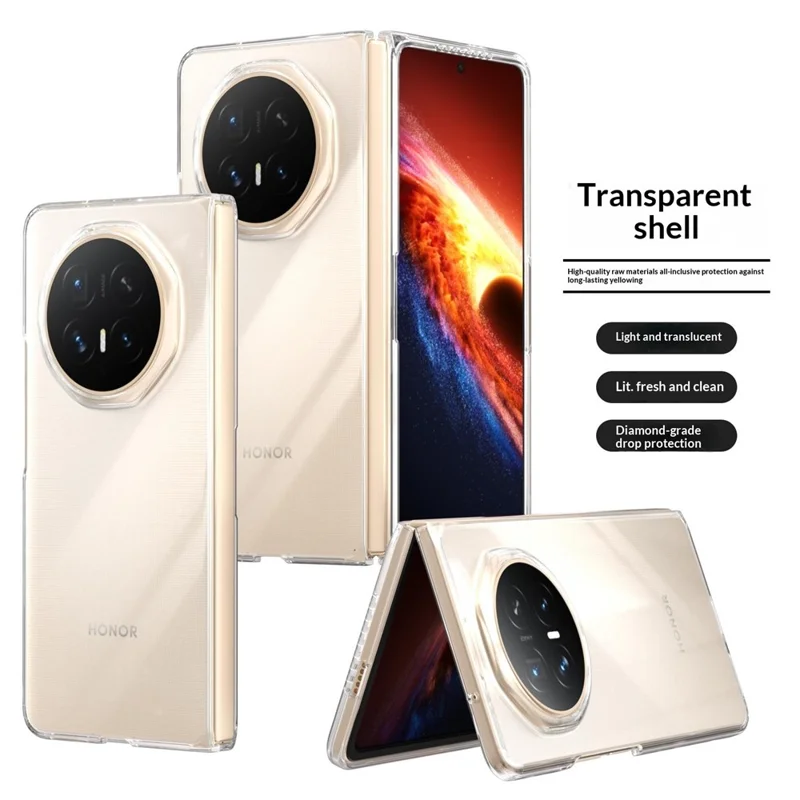 For Honor Magic V6 5G Clear Case Anti-Drop Hard PC Phone Cover - Transparent