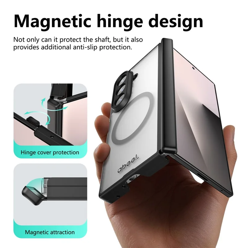 ABEEL for Samsung Galaxy Z Fold7 5G Matte Magnetic Case Hinge Design Shockproof TPU + PC Cover - Black